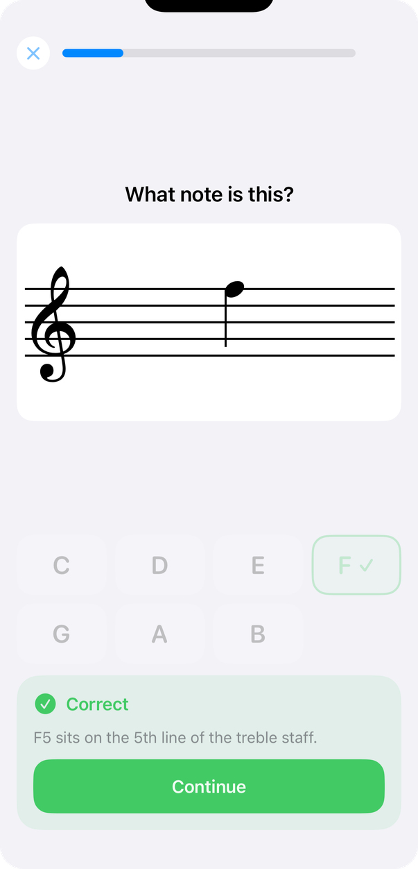 A Clefmap question: a single note on the treble staff with letter-name buttons below